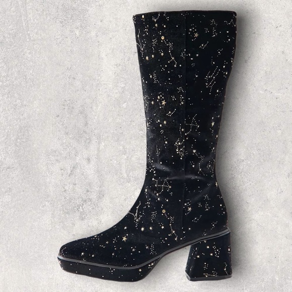 Urban Outfitters Shoes - Urban Outfitters Bella Celestial Starry Velvet Knee High Block Heel Boot, size 8